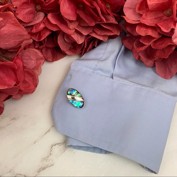 Natural Abalone Shell Silver Oval Cufflinks - Picture 7 of 16
